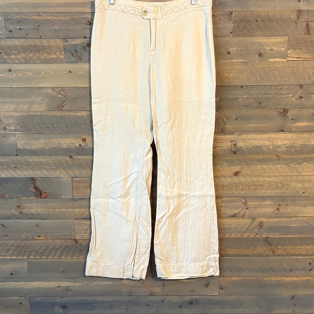 Banana Republic Off-White Wide Leg Trousers with Braided Waist